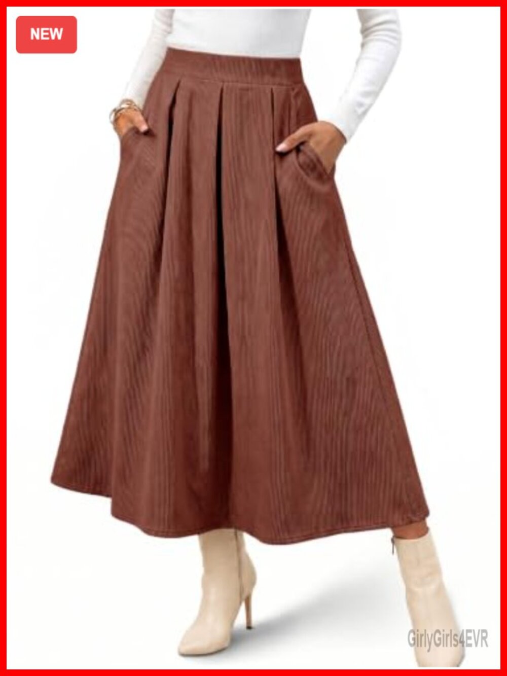 Corduroy Maxi Skirt High Waist A-Line Pleated Long Skirt